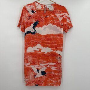 Anthropologie Zoologist by Charlotte Linton 100% Silk Crane Print Shift Dress 4